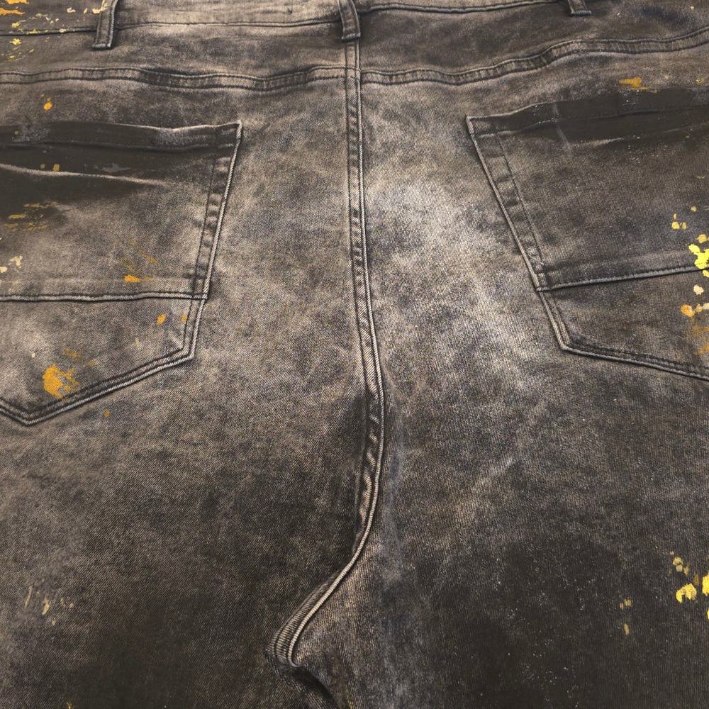 Jordan Craig Legacy Denim Shorts 46 Raw Hem Distress Splatter Stripe Gold Black - Picture 13 of 14